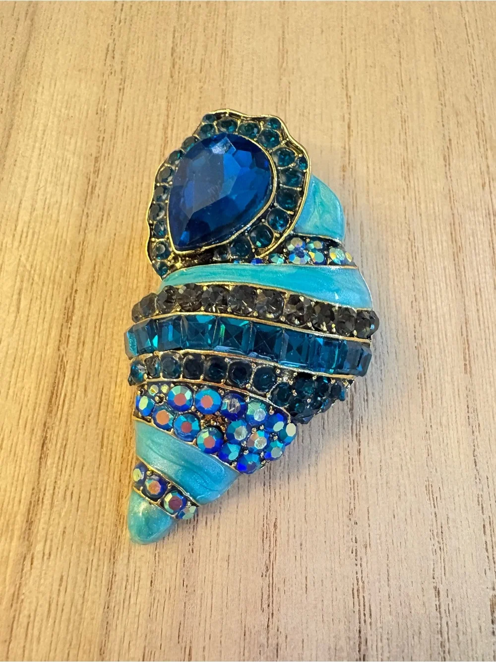 Blue Teardrop Shell Crystal Statement Brooch